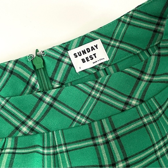 Aritzia Sunday Best Olive Micro Pleated Skirt in Green Plaid - Picture 4 of 6